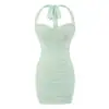 Vestido sin tirantes plisado color verde menta para mujer, estilo 'chica caliente' de verano, ajustado, adelgazante y que realza la figura, falda corta