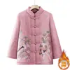 Jaqueta Bordada de Algodão Estilo Tang Vintage da Vovó para Mulheres Idosas, Roupa de Mãe com Adição de Lã e Acolchoamento Espesso de Algodão, Casaco de Algodão com Botões Tradicionais para Senhoras Idosas