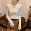 Camiseta base para mujer para primavera y otoño 2024, nuevo diseño ajustado de alta gama, suéter de punto de capa interior con cuello polo