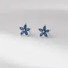Pendientes de Flor de Cinco Pétalos con Diamante Azul de Plata de Ley S925 Nalan Estilo Coreano Pendientes de Flor Frescos y Artísticos para Mujer E8018