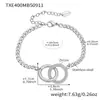Açucareiro Simples e Fashionável Anel Duplo Zircônia Diamante Aderente Pulseira Colar Conjunto de Joias em Aço Inoxidável Banhado a Ouro 18K Não Desbota