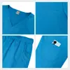 Pantalones Rectos de Talla Grande para Hombre y Mujer Estilo Europeo y Americano Bata de Laboratorio Color Sólido Cuello en V Manga Corta Moda Simple Set de Bata Quirúrgica