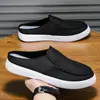 Sapatos Masculinos de Verão Sapatos de Lona Respiráveis Linho Slip-ons Casuais Masculinos Tênis Board Sapatos Preguiçosos Tendência Bico Fechado Meio Chinelo