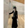 Elegante vestido de terciopelo con mangas acampanadas y lazo, vestido largo para mujer, otoño e invierno, vestido versátil de línea A de alta gama, transfronterizo