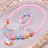 Conjunto de collar y pulsera para niños, lindo unicornio de dibujos animados, collar para niñas, joyería de cuentas para estudiantes