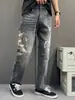 Jeans Original Tendência Nacional de Nicho com Estampa 3D de Cavalo e Dragão para Homens, Calça Longa Casual de Corte Reto Solto High Street