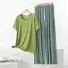 Conjunto de Dos Piezas de Pantalones Anchos de Manga Corta Sueltos de Modal para Verano Ropa de Casa Talla Grande Casual Cuello Redondo Delgado