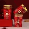Vasos de Papel Grueso Desechables Dorados para Bodas, Compromisos, Banquetes de Boda, Festivales y Uso en Casa, Vasos Rojos para Té