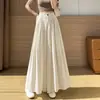 Pantalones de verano para mujer de lino y seda helada de pierna ancha con cintura semi-elástica, culottes casuales de algodón y lino plisados y fluidos Yamamoto