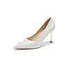 6316B Zapatos de Tacón Alto con Encaje y Brillo para Mujer Punta Fina Tacón de Aguja Tacón Metálico Zapatos Individuales Dorado Plateado Fiesta Nupcial Zapatos de Mujer