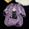 Camiseta de Manga Corta Estilo Americano Tie-Dye para Hombre, Cuello Redondo, Estampado de Marca de Verano de Moda, Retro de Calle, Corte Holgado, Top para Hombre de Talla Grande