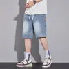 Calça Jeans de Cinco Pontos com Padrão Céu Estrelado Fina de Verão Masculina Solta Reta Streetwear Americano Casual Shorts de Verão Calça Média