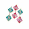 Pendente Único Romboide com Gotejamento de Óleo e Pedras de Diamante para Colar ou Pulseira, Venda Direta da Fábrica de Joias, Pode ser Venda em Lote Misto