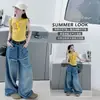 Conjunto de Verano para Niñas 2026 Nuevo Chaleco Casual Estilo Coreano Estampado para Niñas Mayores Combinado con Jeans de Pierna Ancha