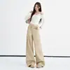Jeans de mujer de color arena cálido transfronterizos de cintura alta lavados, nuevo principios de otoño 2026, corte curvo suelto casual con caída