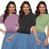 Nova Malha Feminina Casual de Manga Curta Cor Sólida Simples com Gola Polo Colorida para Estudantes Jr2316