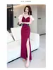 Vestido de Alça Única de Alta Qualidade, Estilo Irmã Real Emagrecedor Cauda de Peixe Sexy Fenda Longa para Boate Ktv