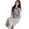 Camisón de Otoño de Manga Larga Ropa para el Hogar Se Puede Usar Afuera Pijama de Algodón Puro con Dibujos Animados para Mujer Falda Midi Casual Simple de Una Pieza para Mujer