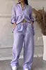 Gd2024 Conjunto de Dos Piezas de Camisa de Color Puro de Algodón y Lino Casual con Cordón y Pantalones de Pierna Ancha Transfronterizo Europeo y Americano Amazon Moda