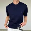 Camisa Polo de Verano para Hombre de Peso Pesado Blanca Pura con Cuello Henry, Camiseta de Manga Corta con Cuello en V, Camiseta Elegante de Manga Corta Ajustada