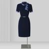 Vestido Elegante Estilo Deusa para Comissária de Bordo Profissional 2024 Novo Roupa de Trabalho para Recepção Salão de Beleza Hotel Manga Curta Saia