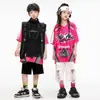 Roupa Infantil Moderna de Dança de Rua Hip-Hop Solta Moderna Marca Meninos e Meninas Regata de Manga Curta Conjunto de Três Peças Roupa Infantil de Performance Hiphop