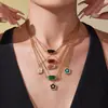 Omacar Juego de Collar y Pulsera con Colgante de Flor de Cinco Hojas Cuadrada de Zircón con Garras Talladas, Acero Inoxidable, Piedra de Cristal Natural