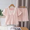Pijama de Algodón Nube para Niños de Verano Delgado de Manga Corta Conjunto de Princesa para Niños Medianos y Mayores Ropa de Casa Familiar para Bebé