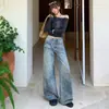 Nuevos jeans de diseño desgastado lavado vintage estilo americano rectos holgados adelgazantes de longitud completa para mujer