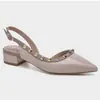 Zapatos de remaches franceses para mujer, otoño y verano, punta fina, boca poco profunda, zapatos planos, suela suave, color nude, tacón bajo, zapatos de tacón grueso de charol para mujer