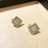 Pendientes de Botón para Oreja Cuadrados Geométricos de Plata s925 con Perlas Incrustadas de Diamantes Estilo Retro Coreano Francés Moda Versátiles Estilo Socialité para Mujeres
