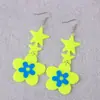 Pendientes Exagerados Europeos y Americanos Color Fluorescente Flor de Acrílico Pendientes de Moda Distintivos Pendientes de Estrella de Cinco Puntas Joyería para Orejas para Mujeres