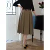 Falda plisada de cintura alta para mujer 2026 Nuevo estilo de otoño Retro francés de longitud media ajustada elegante de color liso falda de línea A