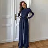 Ropa de dormir de otoño e invierno azul de comercio exterior transfronterizo para mujer, conjunto de dos piezas de manga larga y pantalón largo, ropa de casa europea y americana, cómoda, suave y amigable con la piel