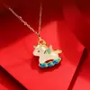 Collar de Caballo Volador Unicornio Chapado en Oro Real de 18K Cadena para Suéter de Personalidad Linda Dibujada Nicho Lujo Ligero Accesorio de Alta Gama