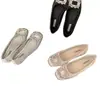 Mocasines de punta cuadrada para mujer, versátiles para ir al trabajo, Zapatos planos de boca poco profunda con pedrería estilo francés, Zapatos sin cordones nuevos para primavera/otoño 2025