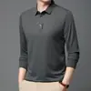 Camiseta de manga larga para hombre de mediana edad 2024 otoño nuevo holgada de color liso casual polo con cuello camisero top para hombre