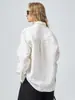 Camisa listrada de manga longa em linho puro estilo Old Money, outono e inverno, unissex, elegante e versátil para o trabalho, com gola de lapela