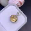 Colgante de Cristal Amarillo Natural Enviado, Piedra Natural Color Natural Plata 925 Mano de Obra Fina Incrustada, Piedra Principal 12*12mm