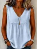 Nova camiseta casual de cor sólida, estilo resort boêmio, sem mangas, com decote V e comprimento médio