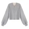 Cardigan de Punto Gofrado para Mujer, Sudadera con Cremallera Completa, Ropa Exterior Casual Retro Relajada para Otoño e Invierno, Listo para Enviar