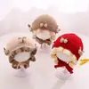 Gorro de punto con borde de encaje, gorro de invierno engrosado estilo princesa para niñas, lindo gorro de bebé, cálido y protector para los oídos, de doble capa con un lazo