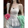 Diseño de Costuras de Encaje Dobladillo Chaleco Sling para Mujer Verano Camiseta Base Apilada Reductor de Edad Top sin Mangas Antideslizante