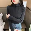 Camiseta básica de terciopelo doble cara de cuello alto para mujer, otoño e invierno, con forro polar añadido y grosor, cálida, ajustada, elegante, top de cuello superpuesto