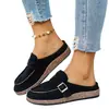 Meia-sapatilha Casual Outdoor Cruzada de Camurça Sintética Fosca com Bico Fechado para Mulheres, Fivela de Metal, Solado Grosso, Estilo Birkenstock, Chinelo Slip-On
