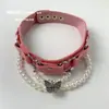 Collar con perlas de cuero rosa Barbie para mujer, cadena para clavícula de alta calidad, dulce, fresco, estilo chica popular, accesorios para collares