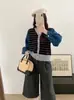 Nuevo cárdigan de punto con mangas de mezclilla a rayas y patchwork estilo coreano y japonés para mujer, abrigo de suéter de dos piezas para primavera y otoño, top estilo perezoso