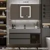 Juego de Gabinete de Baño de Madera Maciza Integrado con Roca, Lavabo Minimalista Moderno, Espejo de Lavabo, Lavabo de Tocador de Baño