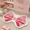 Tapete de Chão Antiderrapante para Banheiro Rosa Feminino com Laço, Tapete Absorvente para Entrada de Banheiro de Veludo, Macio e Amigo da Pele