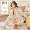 Pijama feminino com bojo embutido, primavera e outono, doce e casual, imitação de algodão, manga longa, calça longa, modelagem solta, conjunto de loungewear jovem